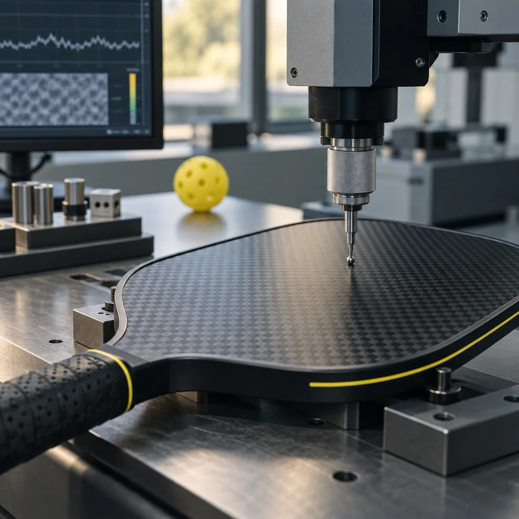 Surface-roughness testing instrument on a carbon-fiber paddle face